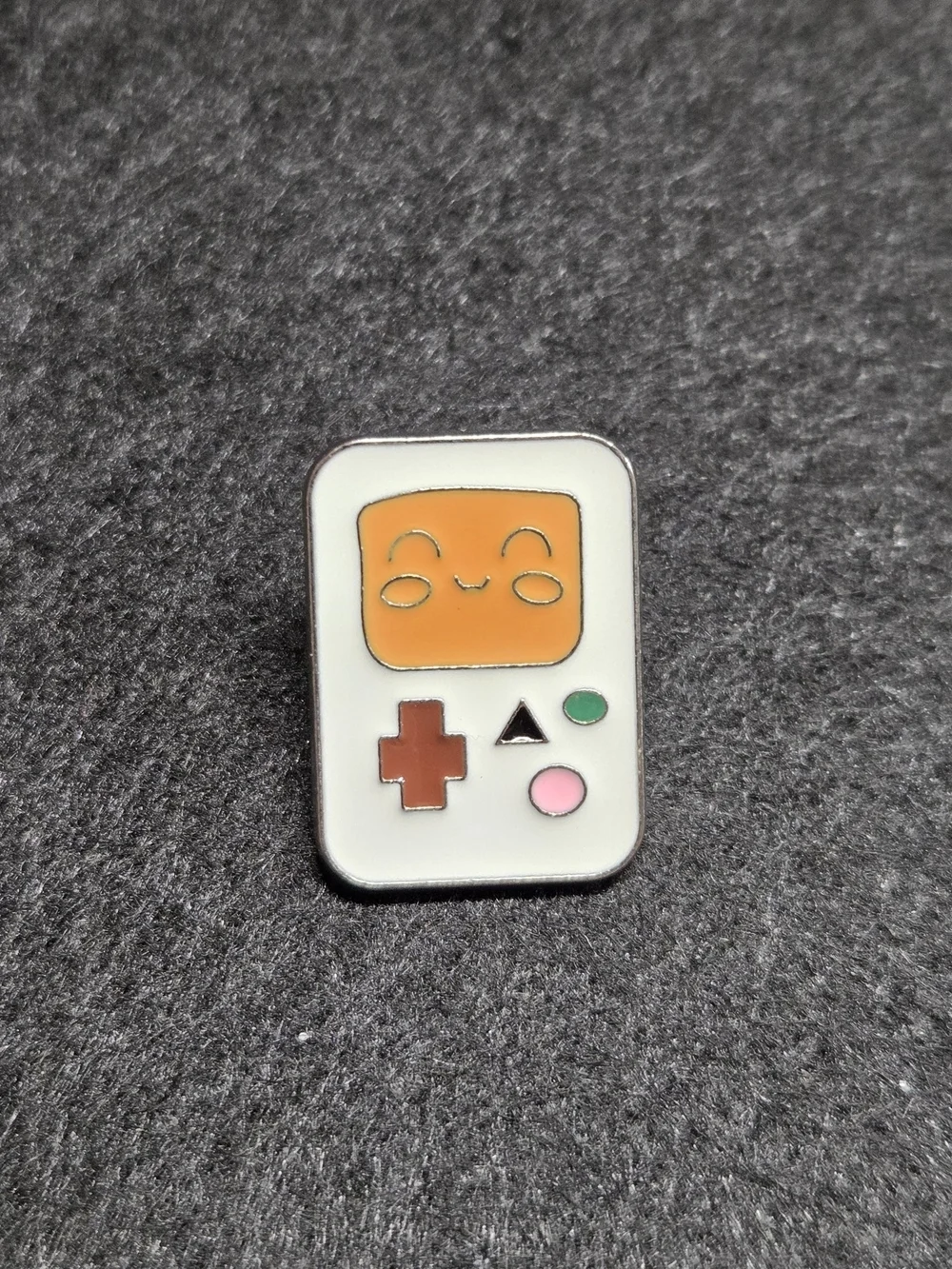 **Cute Retro Handheld Game Enamel Pin - White & Orange**